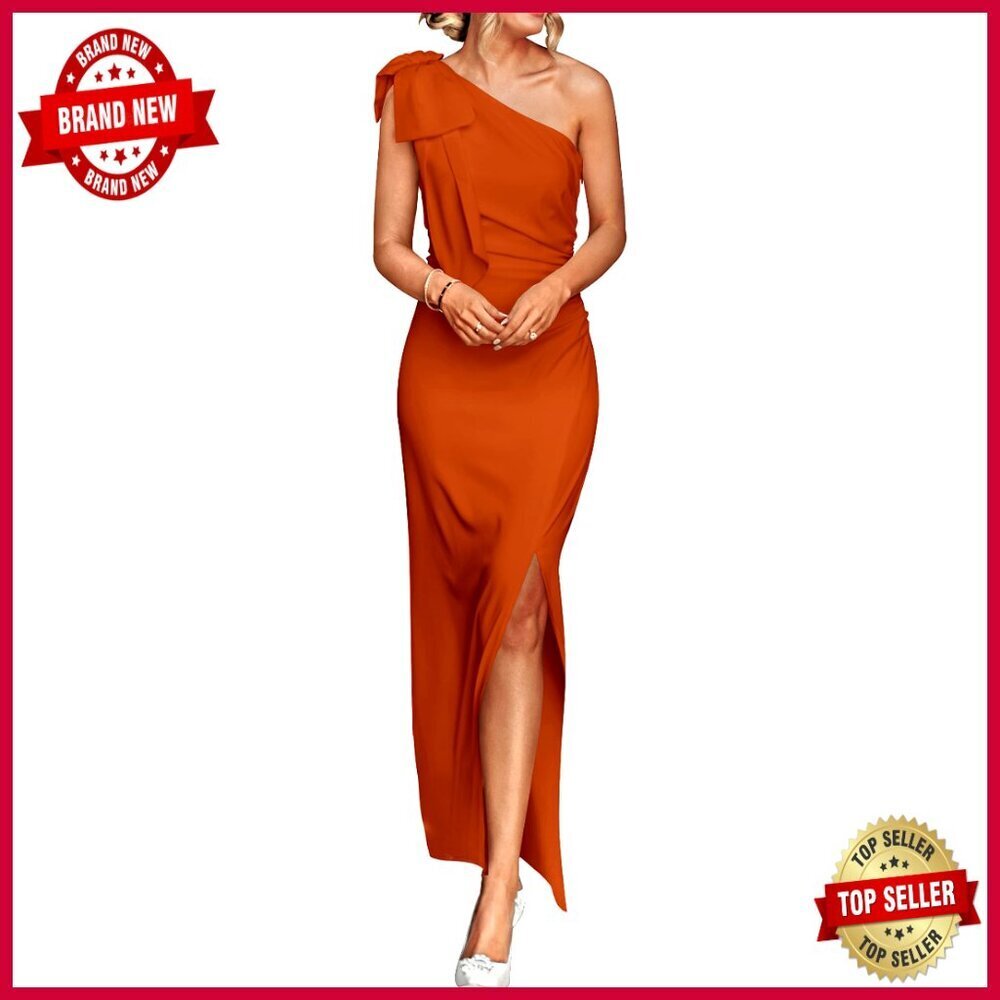 One Shoulder Formal Maxi Dress Ruched Bodycon Slit Elegant Wedding Guest